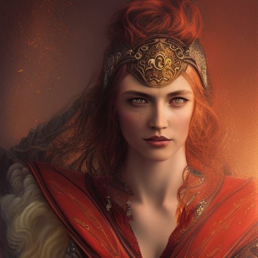 Medieval Redhead Queen with Golden Crown
