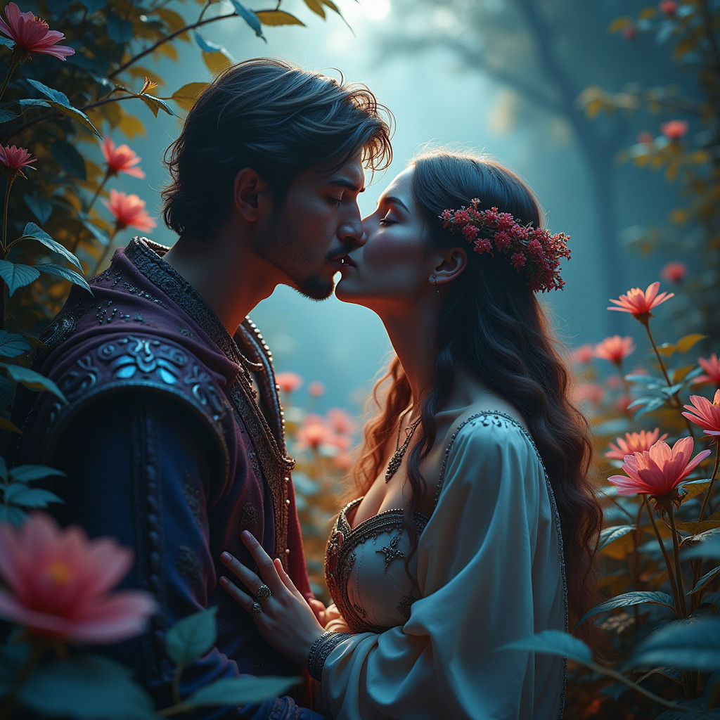 Mystical Kiss: A Matte Painting in 8k