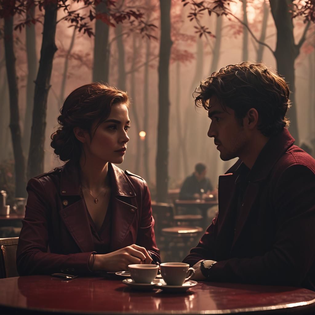 Crimson Romance: Kira and Lorenzo in Film Still