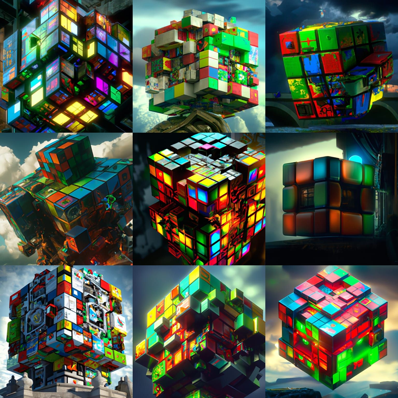 Detailed Rubik's Cube Digital Art in Deep Color