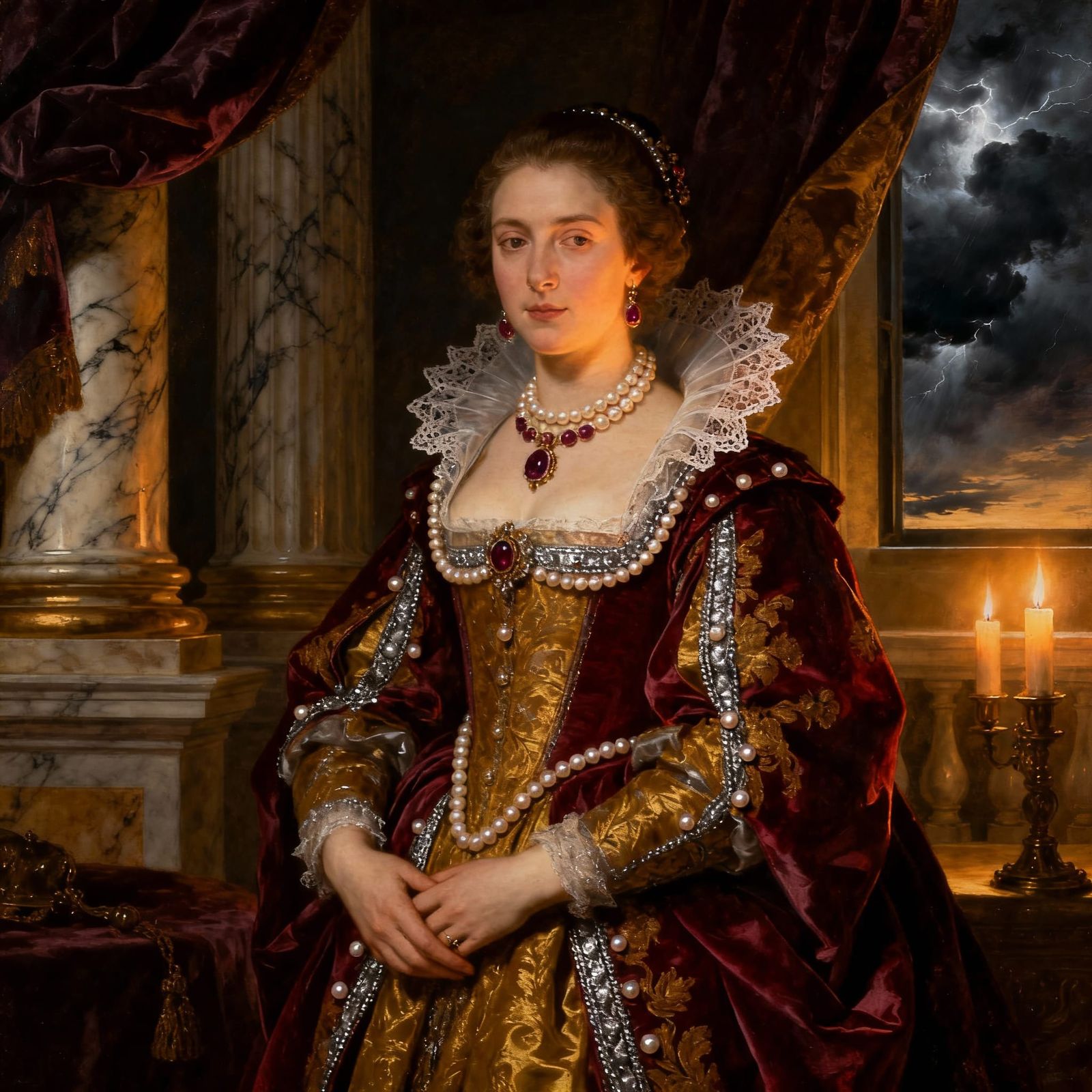 Baroque Noblewoman Portrait in Chiaroscuro Style