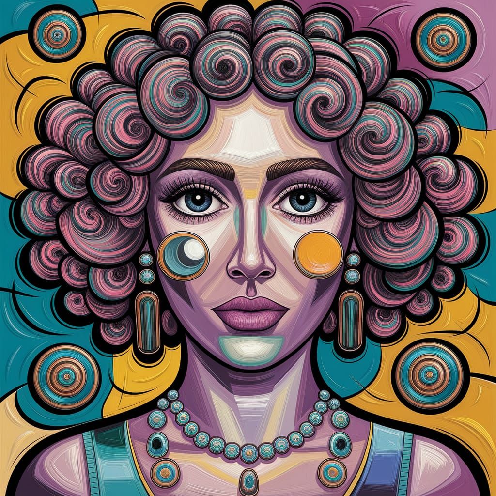 Enchanting Mauve Abstract Surrealism Painting in Cubist Styl...