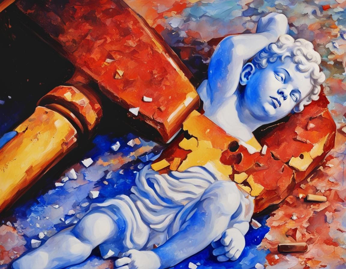 Smashed Cherub with Sledgehammer: A Social Realism Scene