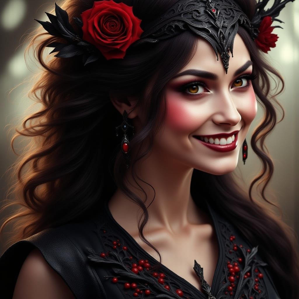 Sultry Portrait of a Woman with a Mischievous Smile in Exqui...