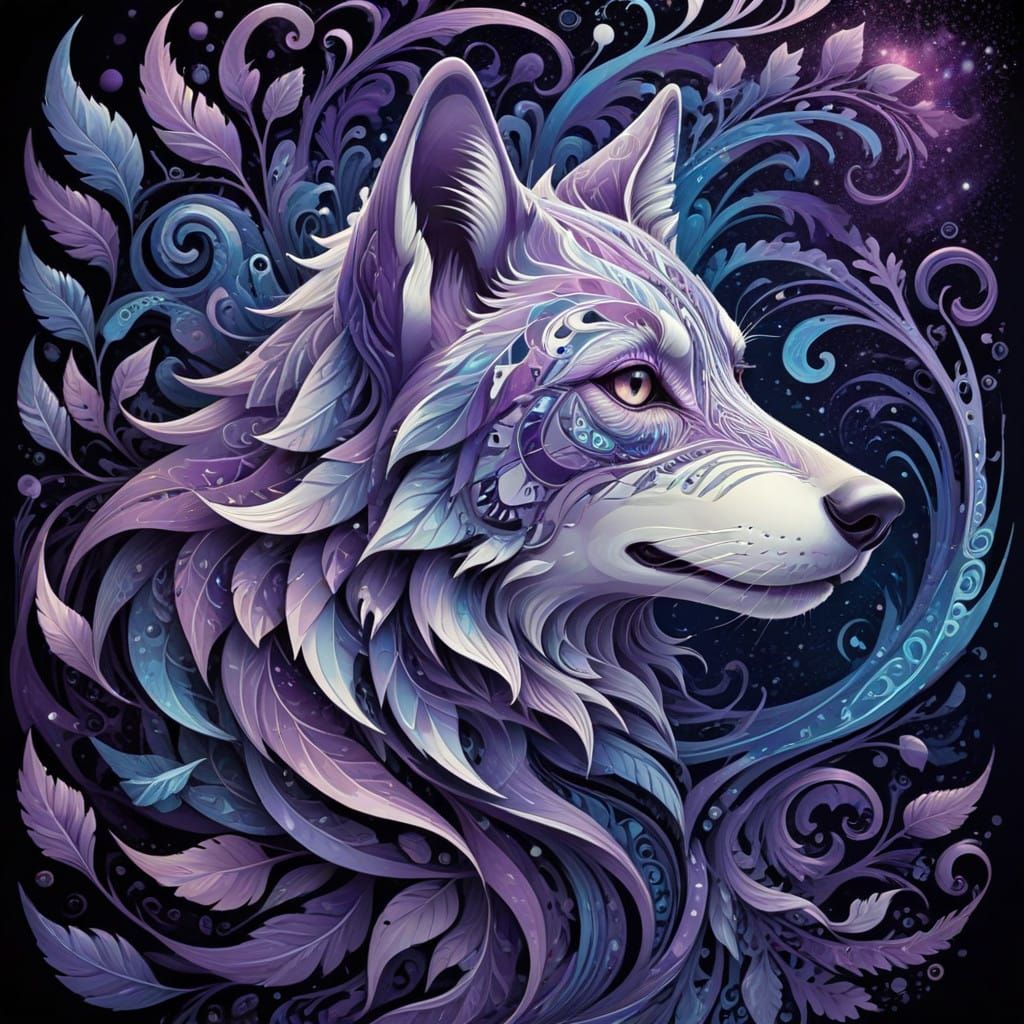 Glowing Wolf Form in Cosmic Dreamscape