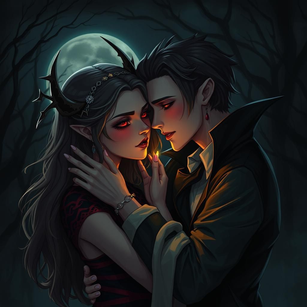 Romantic Vampire Girl with Her Lover