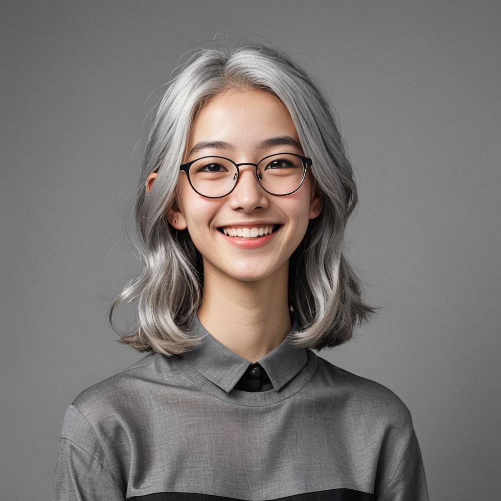 Nerdy Teen with Silver Hair Smiling