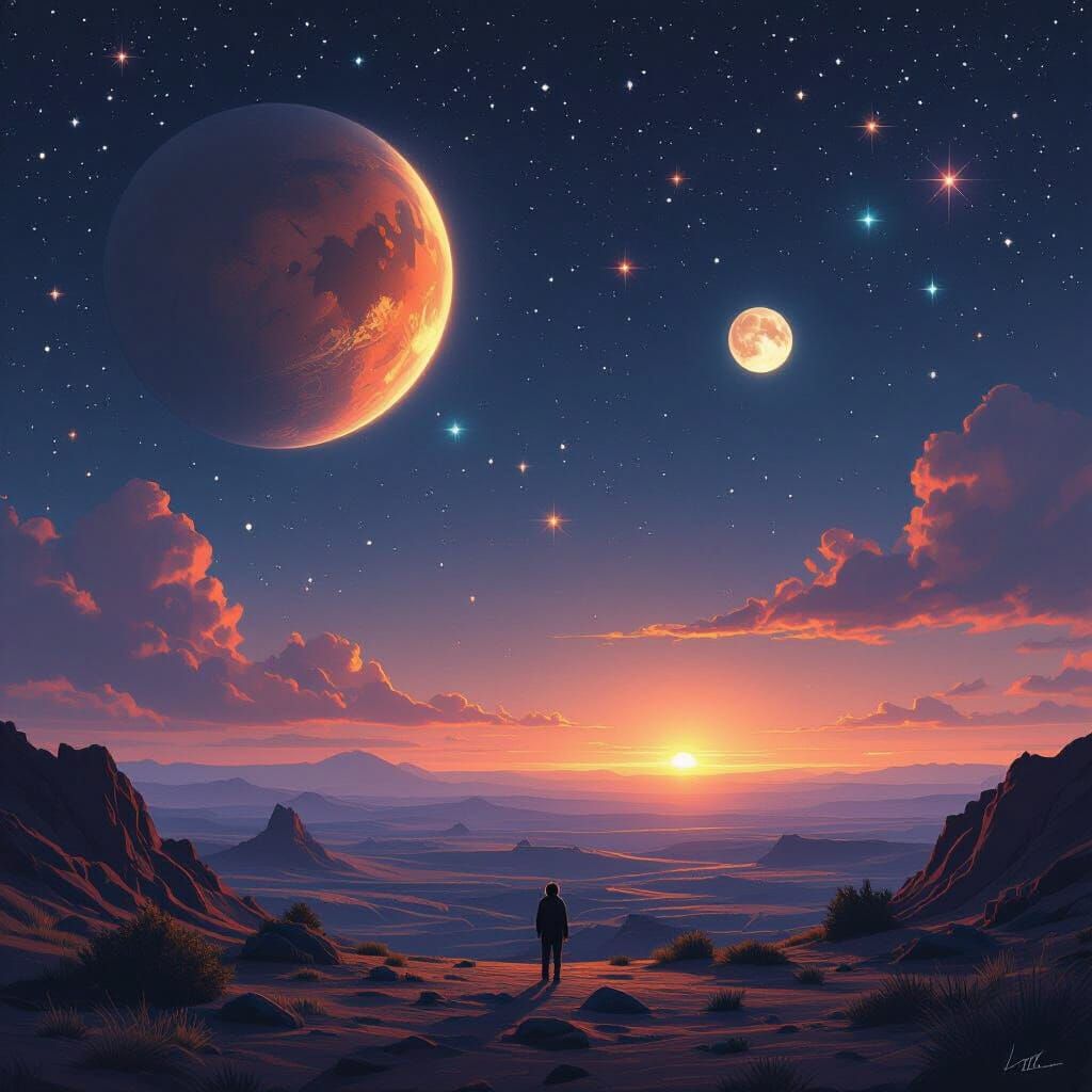 Surreal Night Sky with Mars and Venus