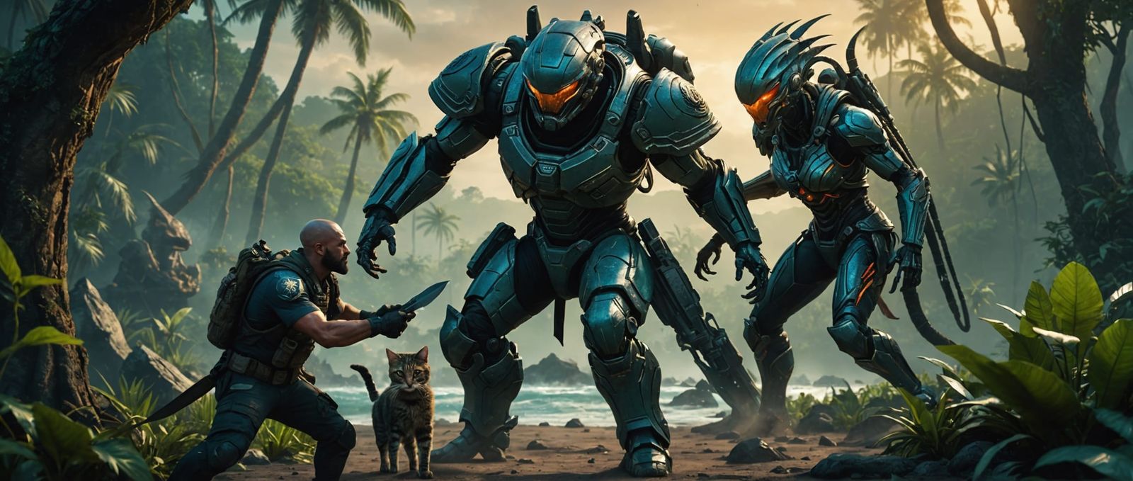 Human Marine vs Cat Alien Warrior on Jungle Planet
