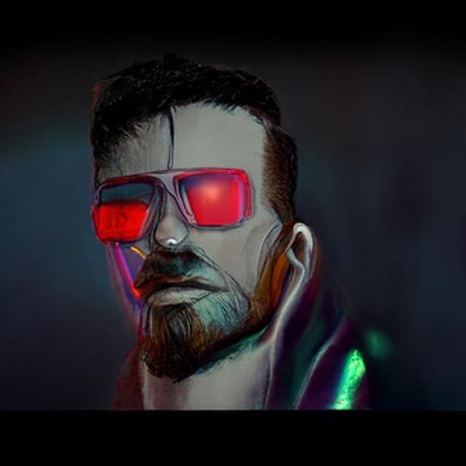 Cyberpunk Man with Cybernetic Enhancements in Neon Lighting