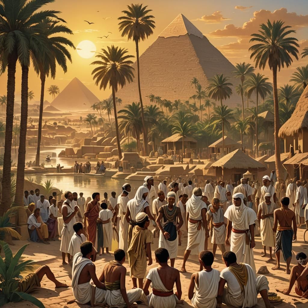 Ancient Egyptians Combat Lice Under Golden Sunset