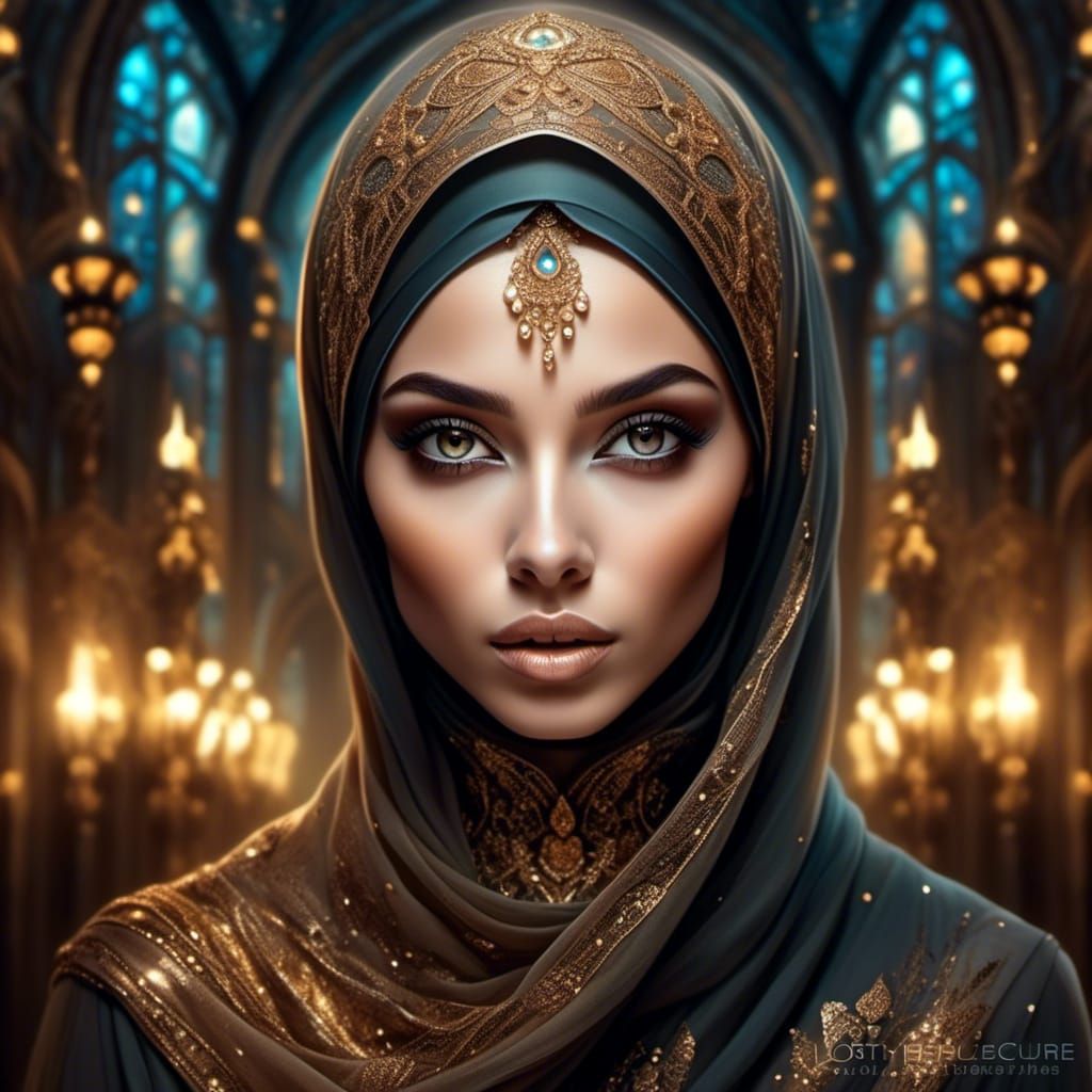 Woman in Hijab Portrait in Soft Pastel Colors