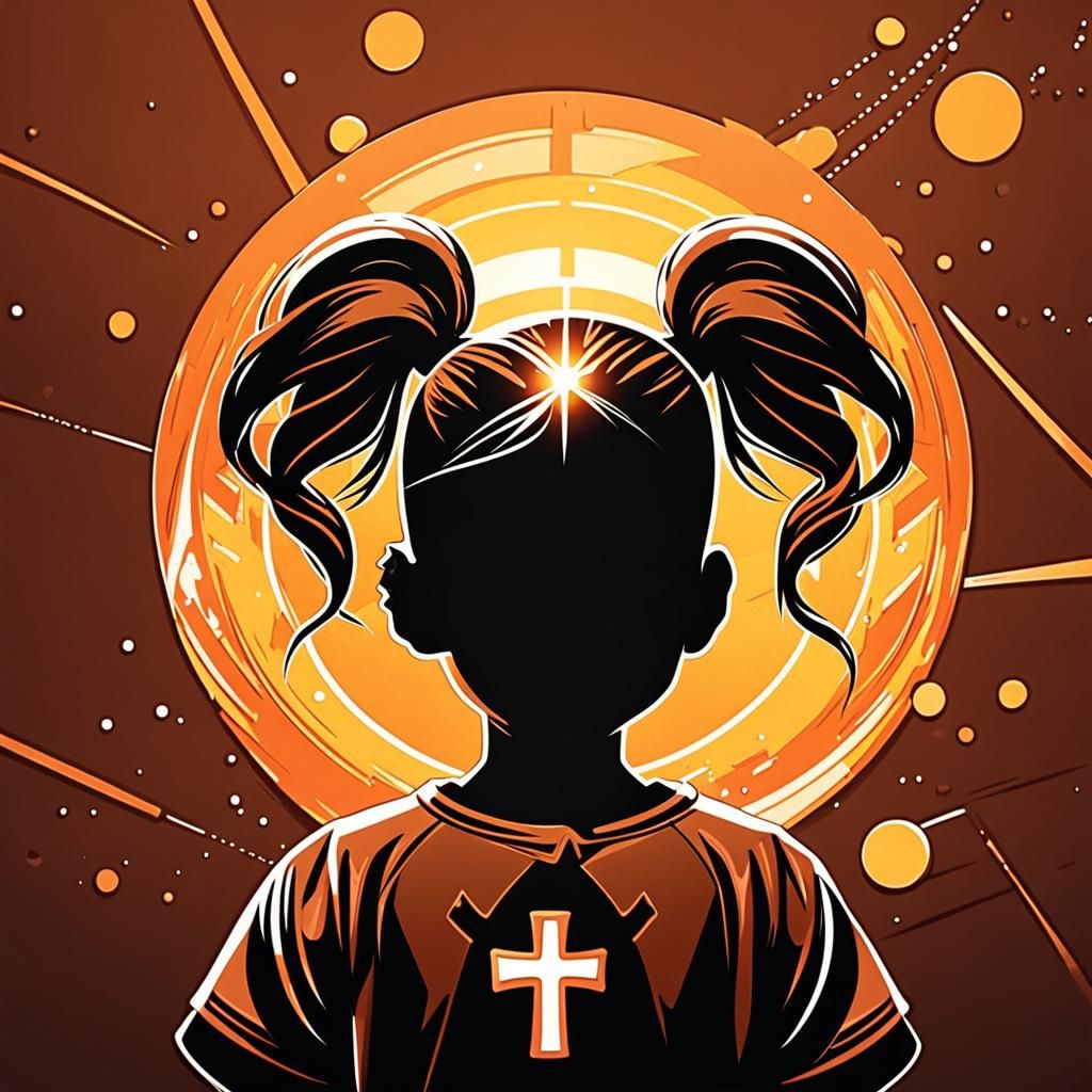 Auburn-Haired Girl with Transhumanism Logo in Anime Style