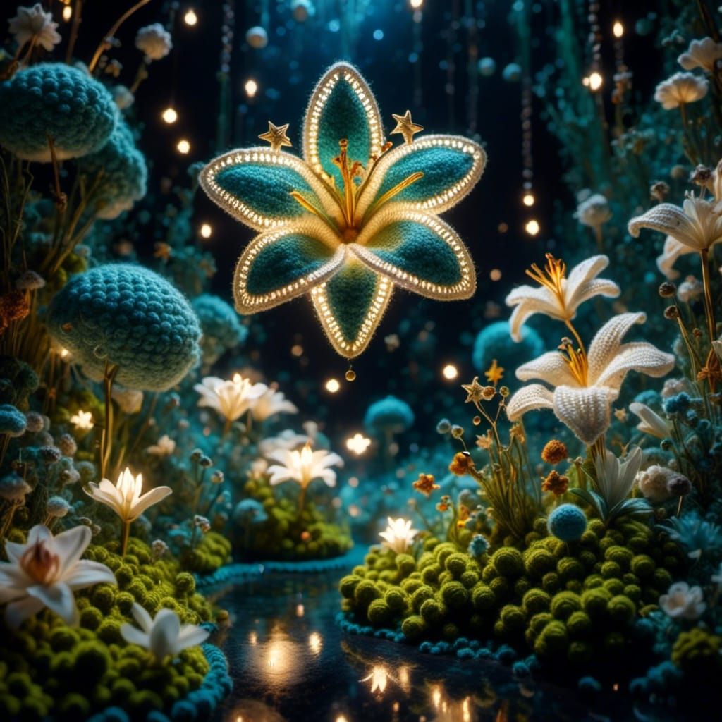 Pretty Lily Lit by Stars in Crochet Style