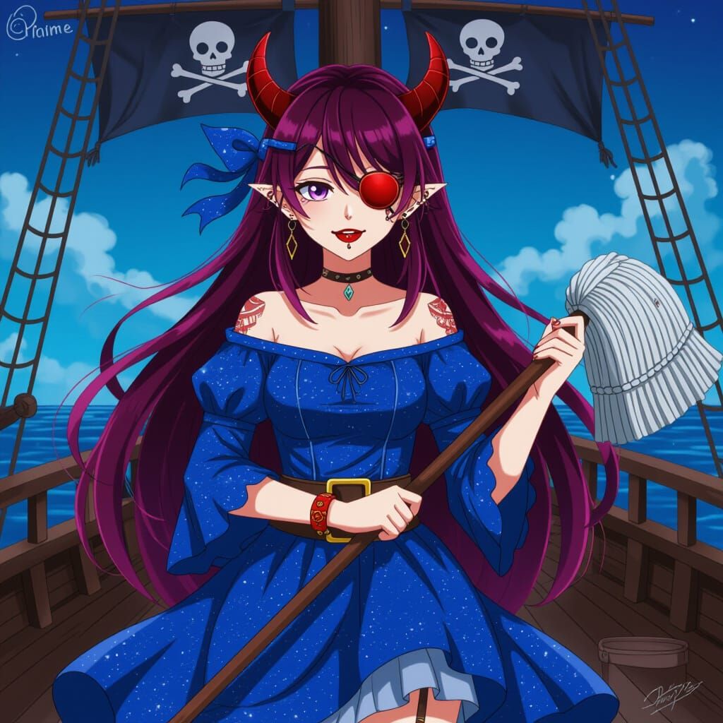 Pirate Character with Devil Horns in Anime Style