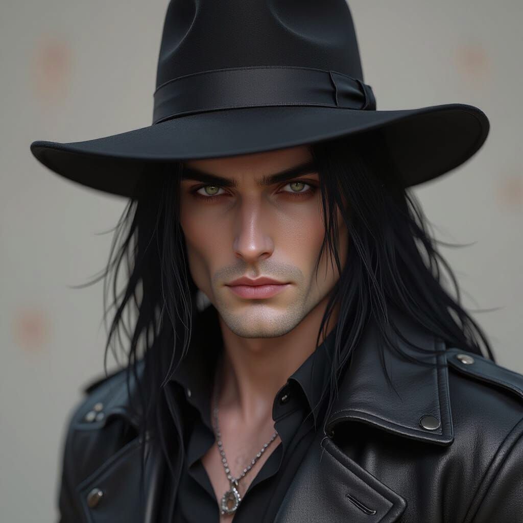 Hyperrealistic Portrait of a Man in Leather Coat