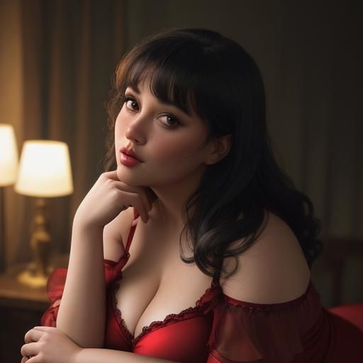 Sensual Portrait of Curvy Woman in Red Lingerie