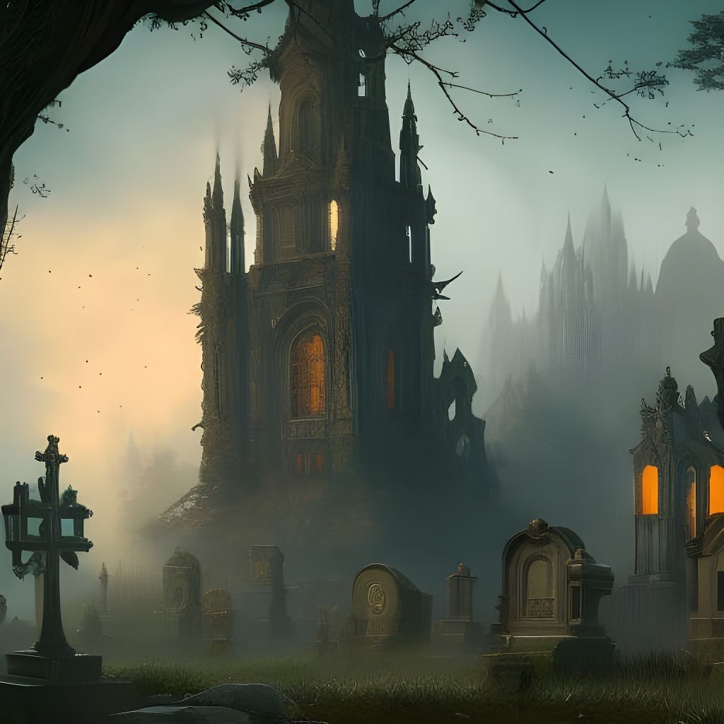 Fantastical Cemetery Matte Painting in Deep Color