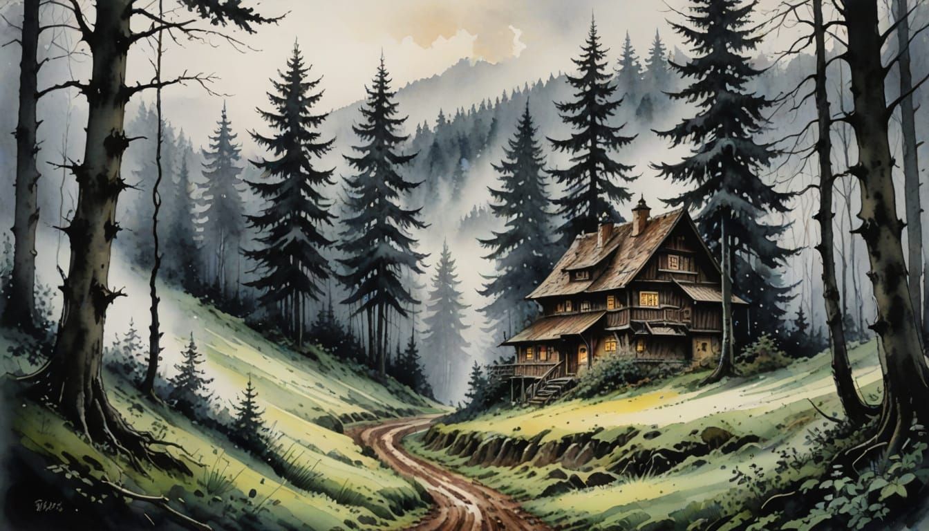 Mysterious Black Forest Landscape in Fairy Tale Style