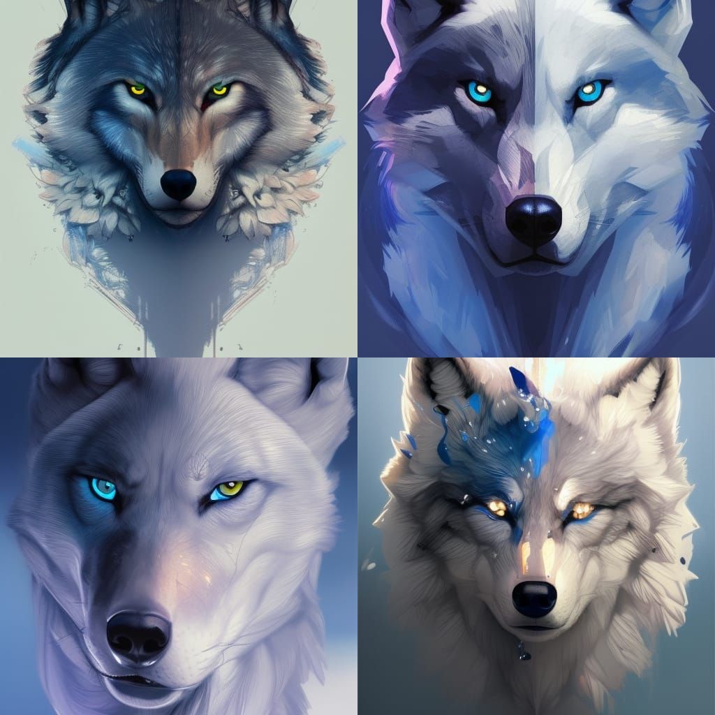 Blue-Eyed Wolf Portrait in Hyperdetailed Digital Art