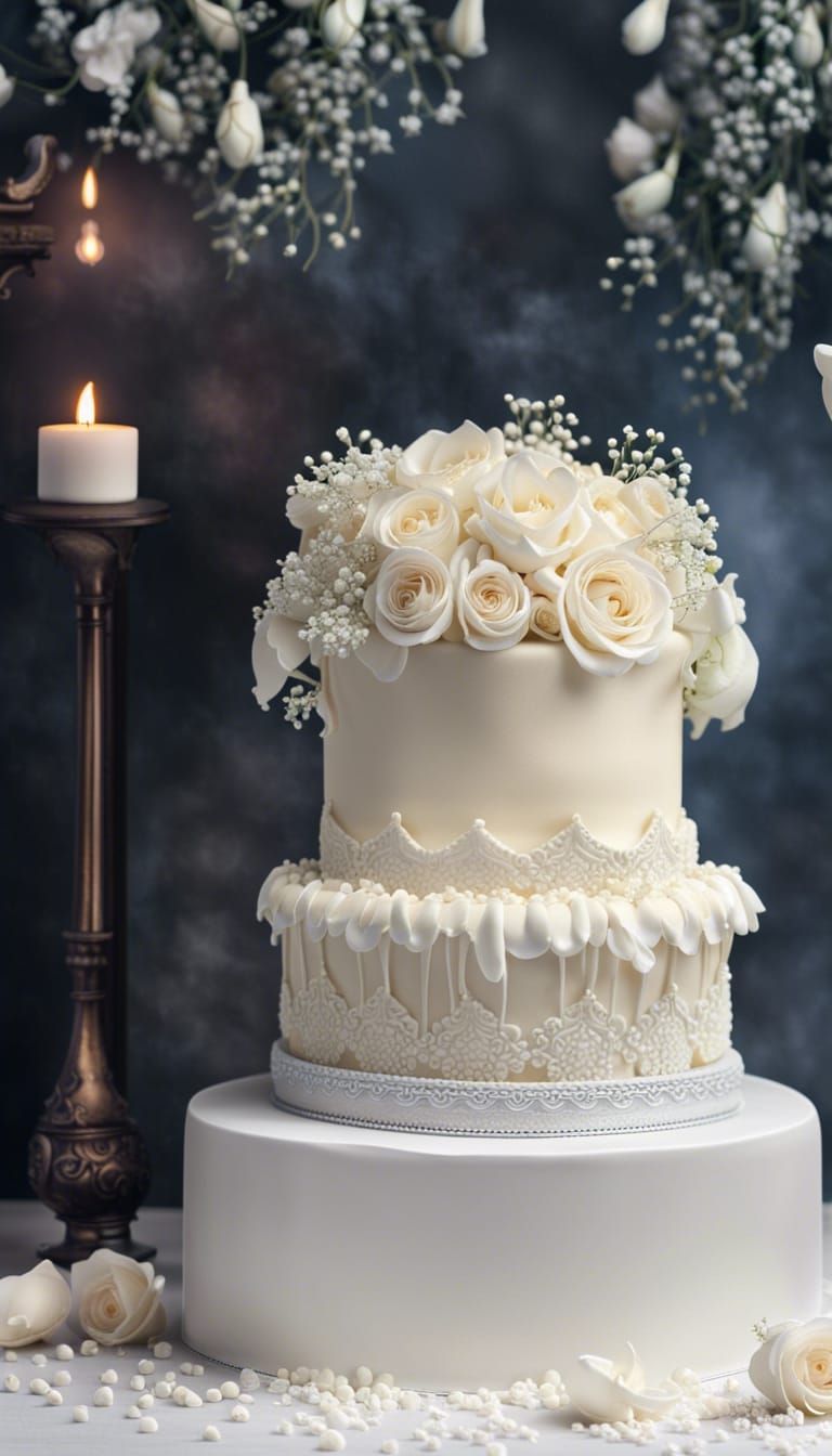 Ornate White Wedding Cake with Roses