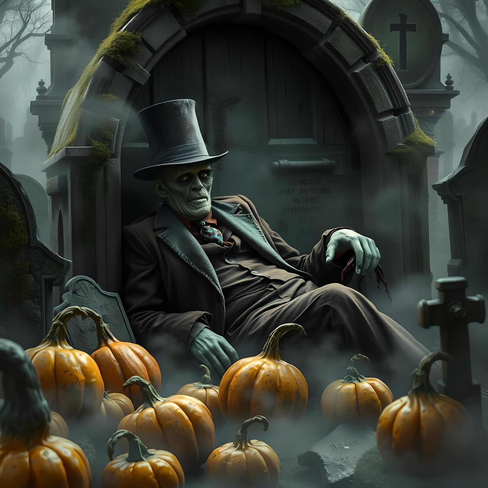 Frankenstein's Monster Relaxing in Graveyard