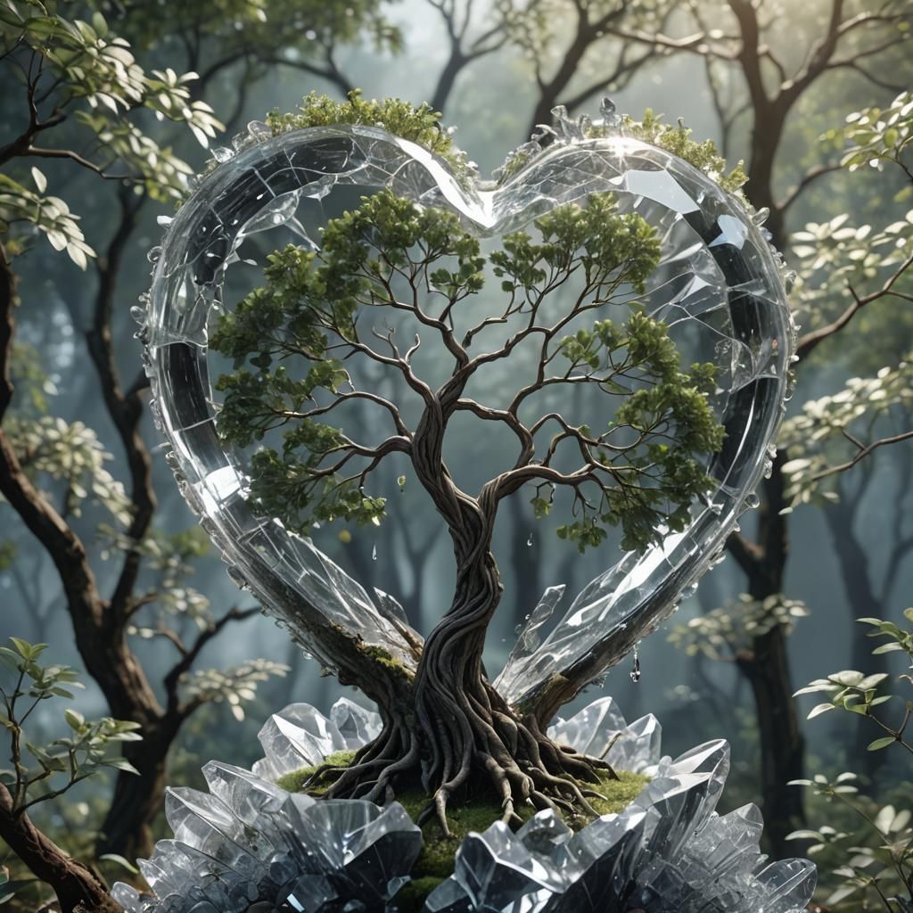 Crystal Heart Tree: Stunning Realism in 8k