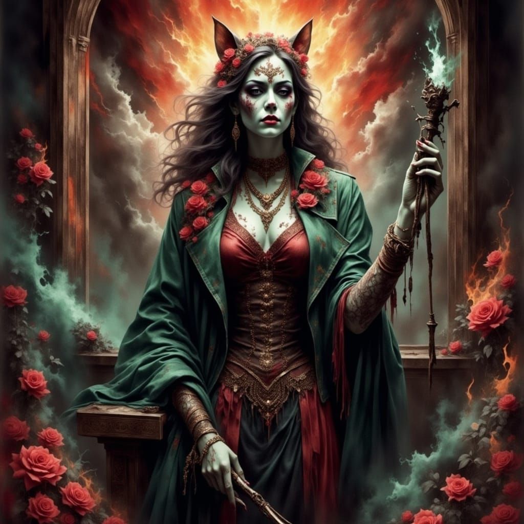 Fae Queen of Hearts with Flaming Crown