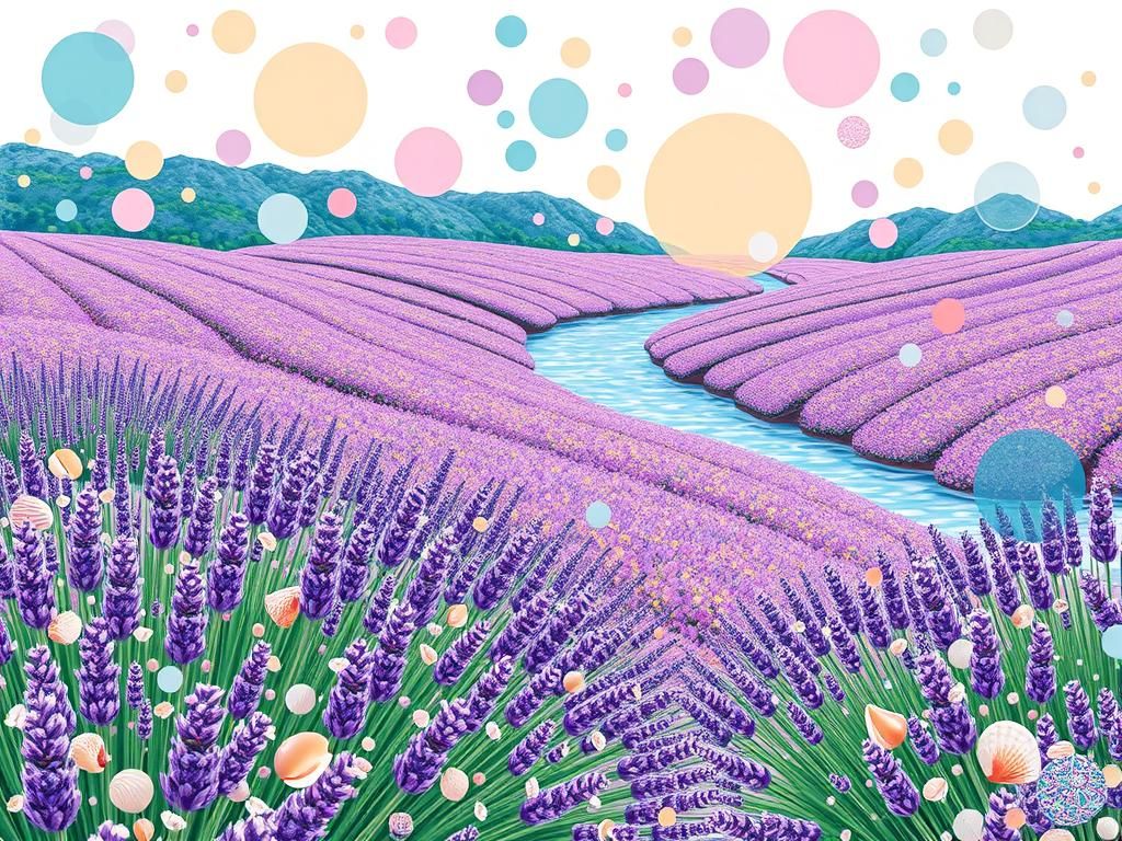 Kaleidoscopic Lavender Field Inspired by Takashi Murakami