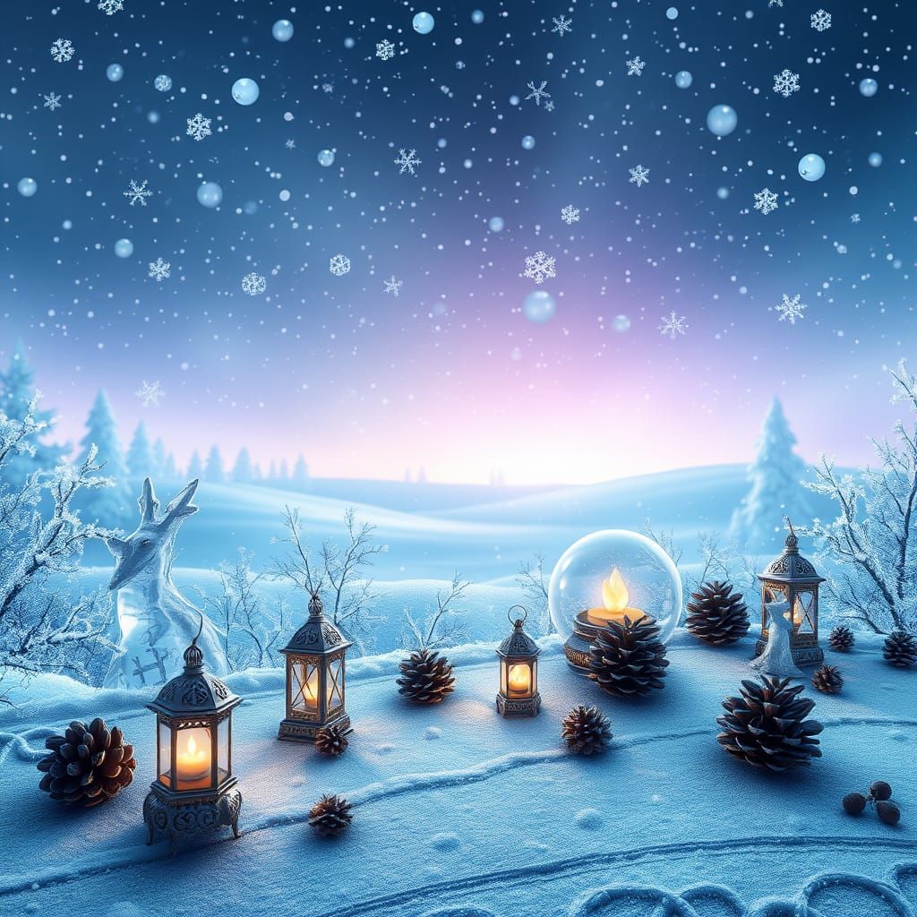 Mystical Winter Wonderland with Snowflakes as Concept Art