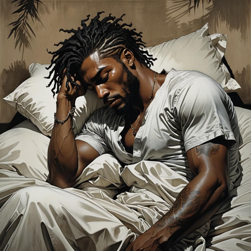 Caribbean Man Sleeping: Chiaroscuro Illustration