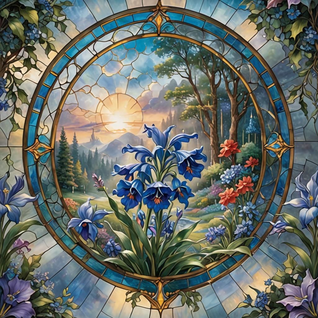 Stained Glass Bluebell in Ethereal Fantasy Style