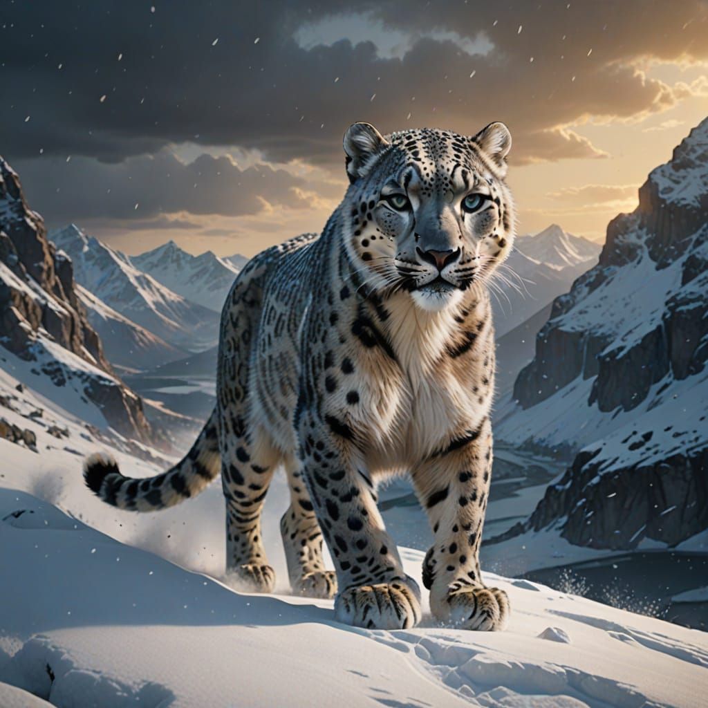Snow Leopard in Cataclysmic Snowstorm: Photorealistic 8K HDR...