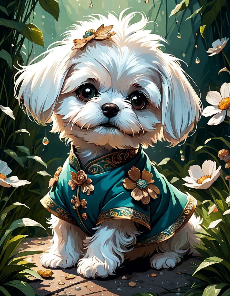 Whimsical Floral Princess Portrait in Digital Painting Style