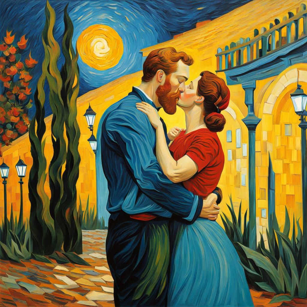 The Kiss as Post-Impressionist Oil Painting