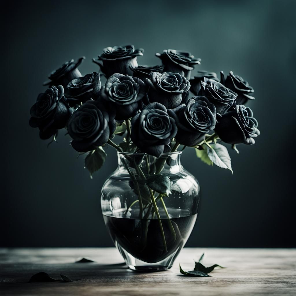 Heart-Shaped Vase with Black Roses, Cinematic Still