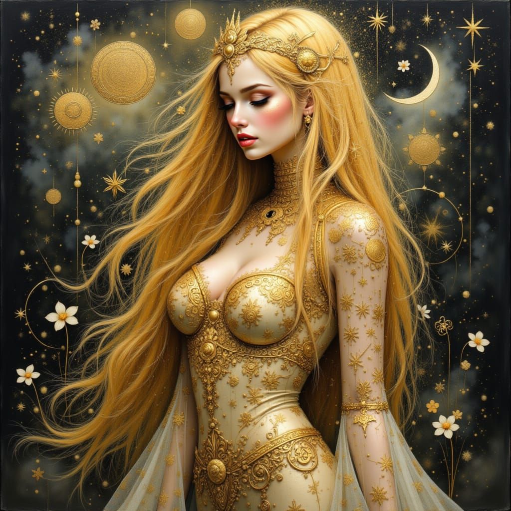 Ethereal Lady in Ornate Attire: Magical Realism