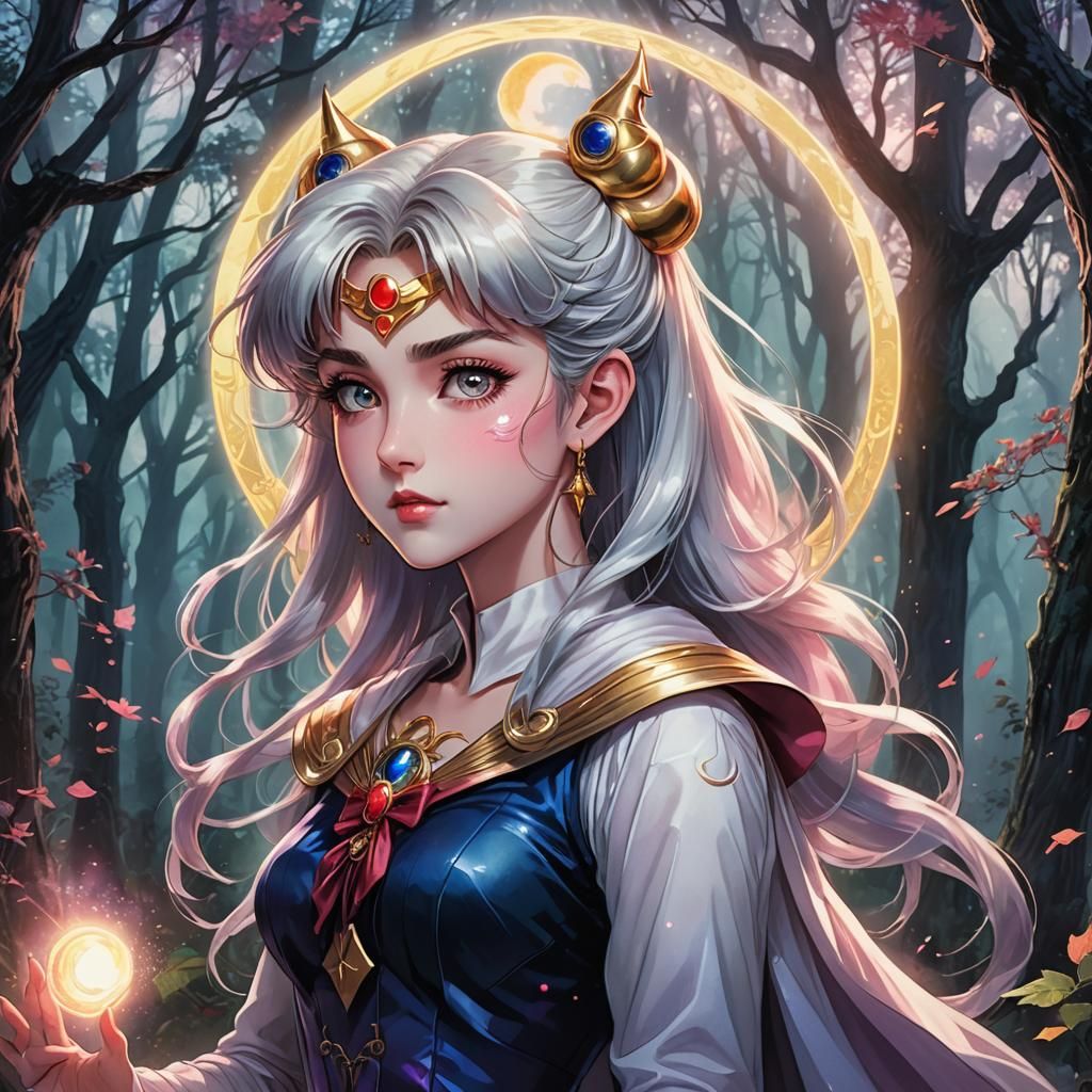 Anime Witch Heroine in Magical Forest