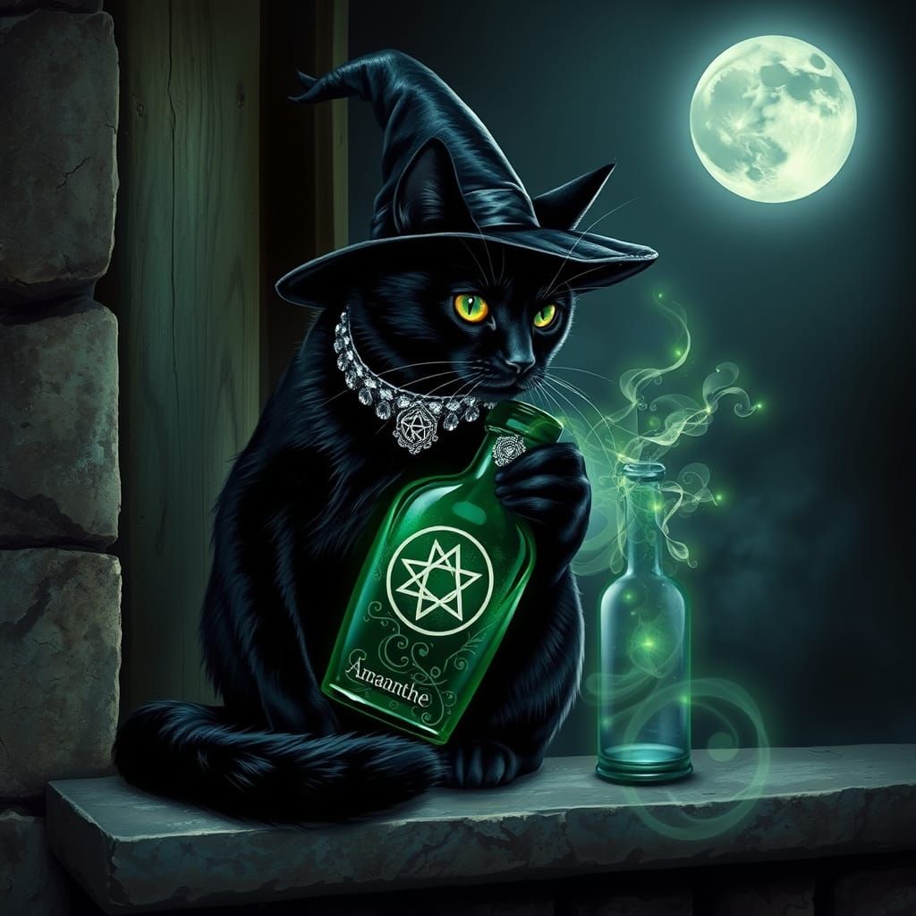 Mystical Black Cat in a Lunar Glade