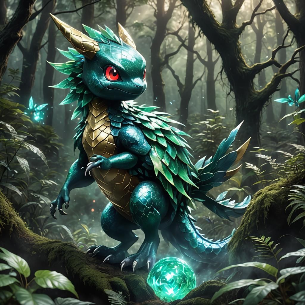 Mystic Pokemon in Dark Forest: Hyper-Realistic Digital Art