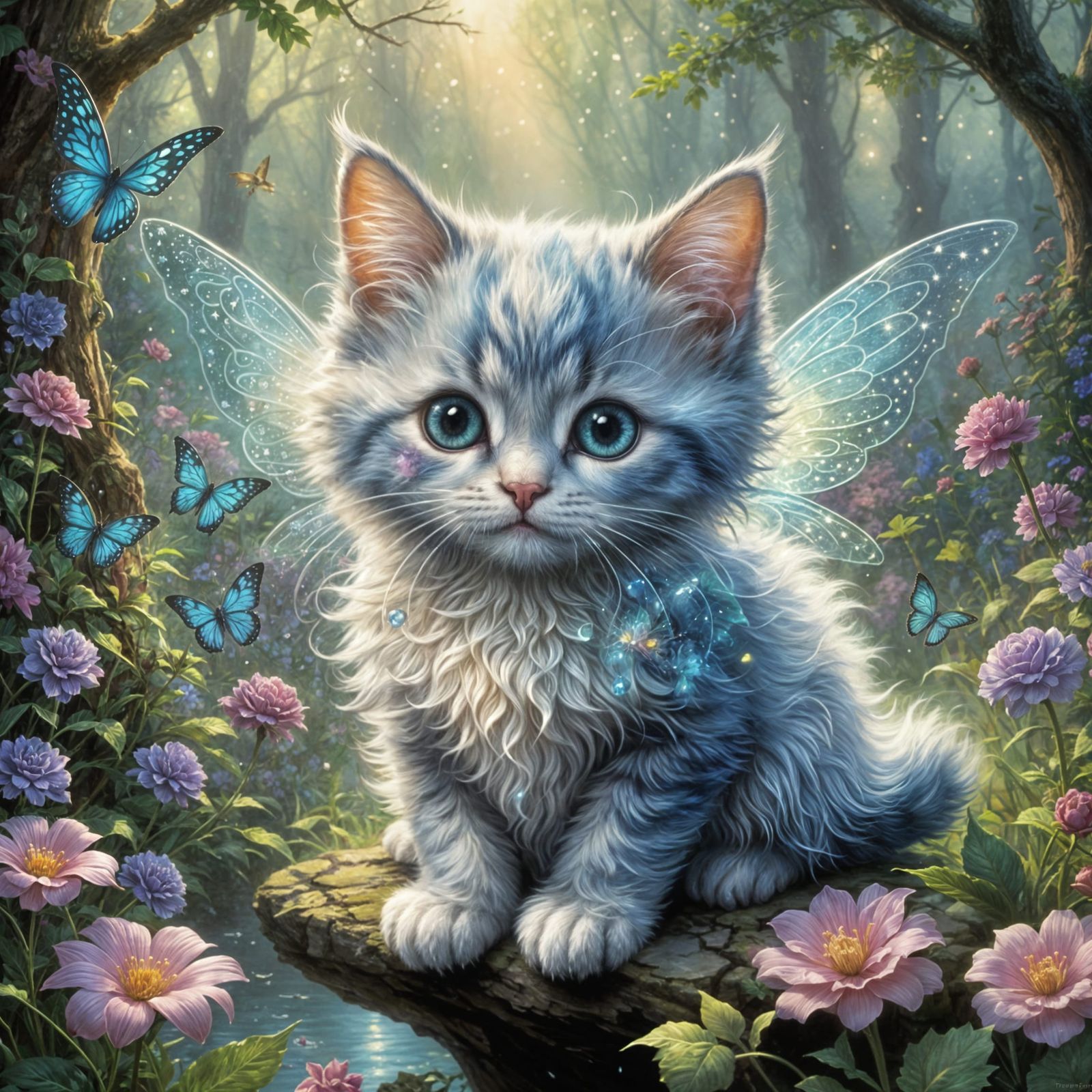Ethereal Fairy Kitten in a Thomas Kinkade Style