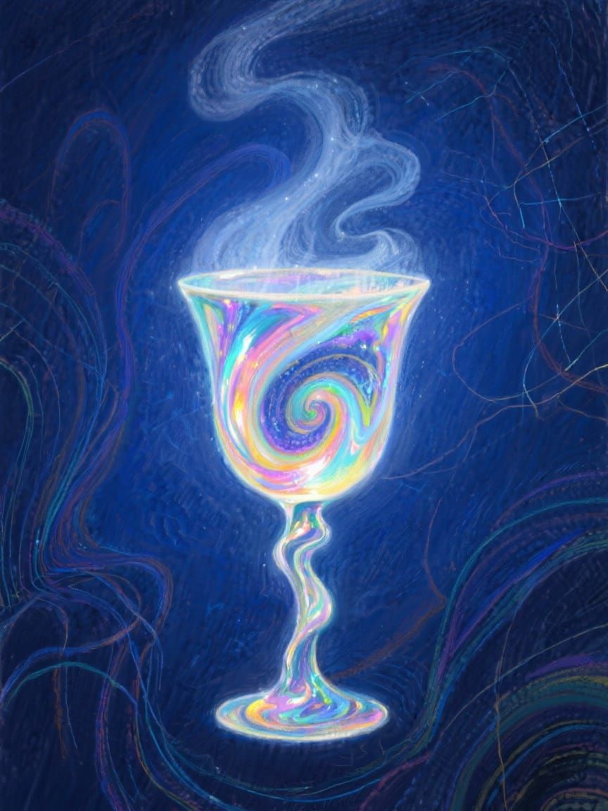 Luminous Liquid Vortex Chalice in Indigo Void