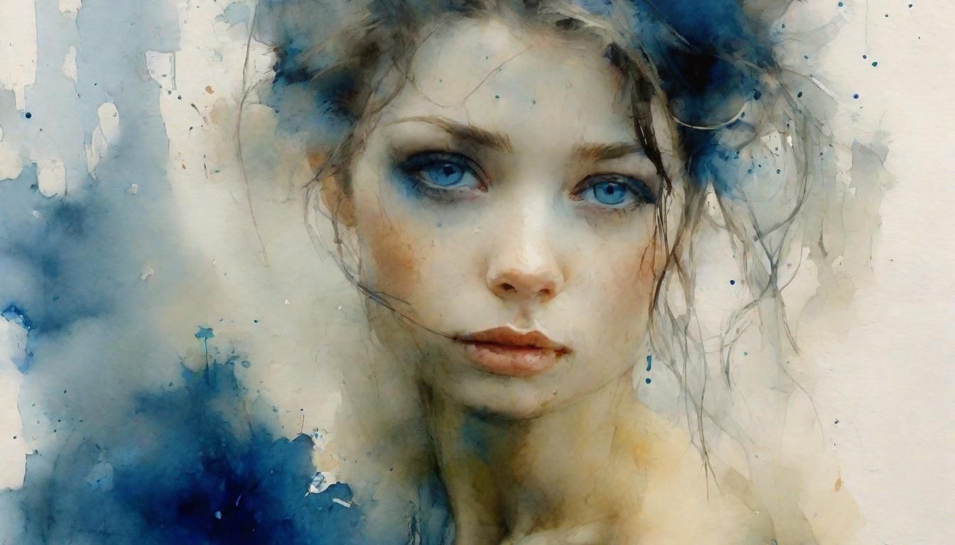 Stunning Ink Portrait in Wet-on-Wet Watercolor Style