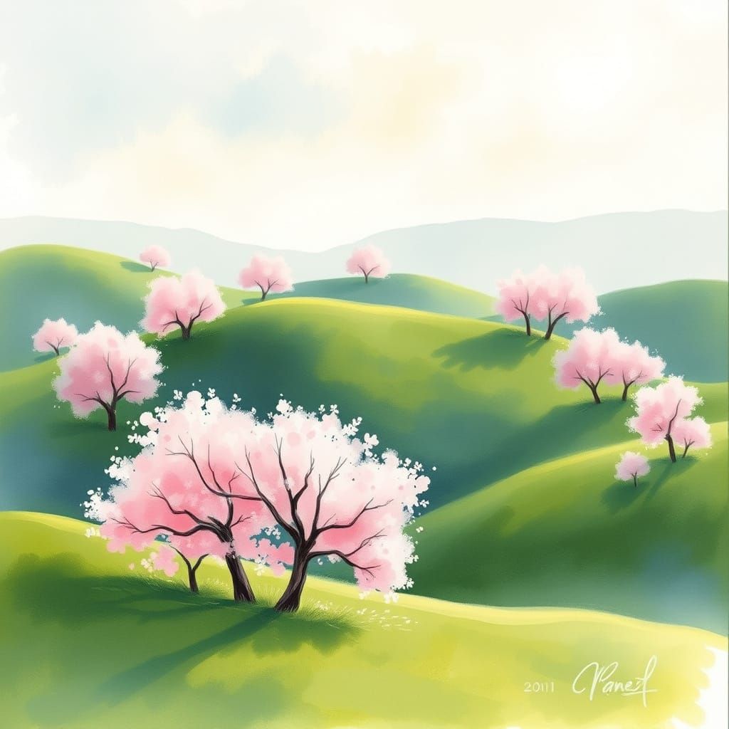 Idyllic Green Hills in Soft Pastel Hues