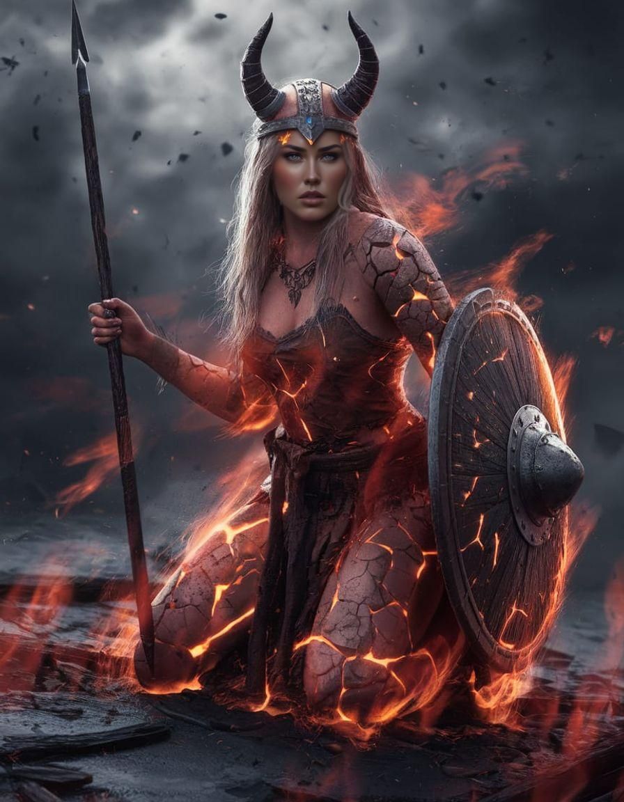 Fiery Viking Shield Maiden Disintegrating