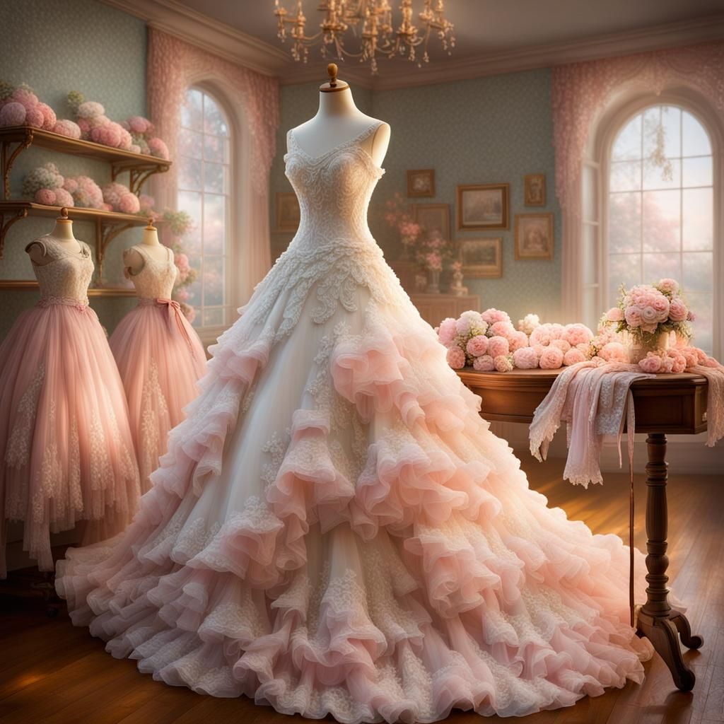 White Wedding Dress in Sewing Room, Ethereal Style