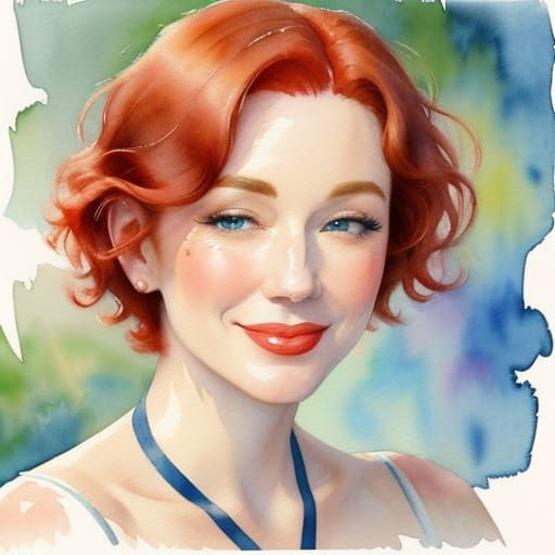 Sensual Watercolor Portrait in Impressionist Style of a Beau...