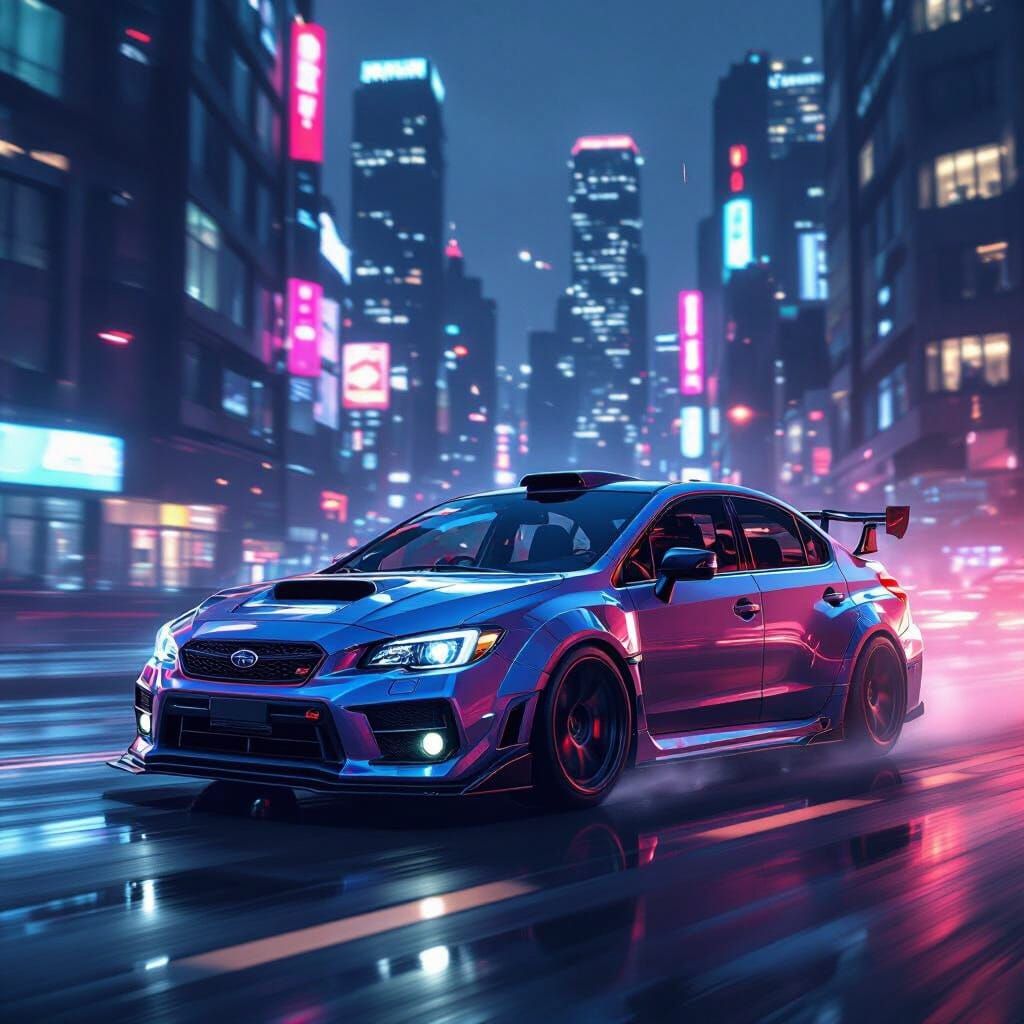 Widebody Subaru WRX STI Races Through Neon-Lit Cityscape at ...