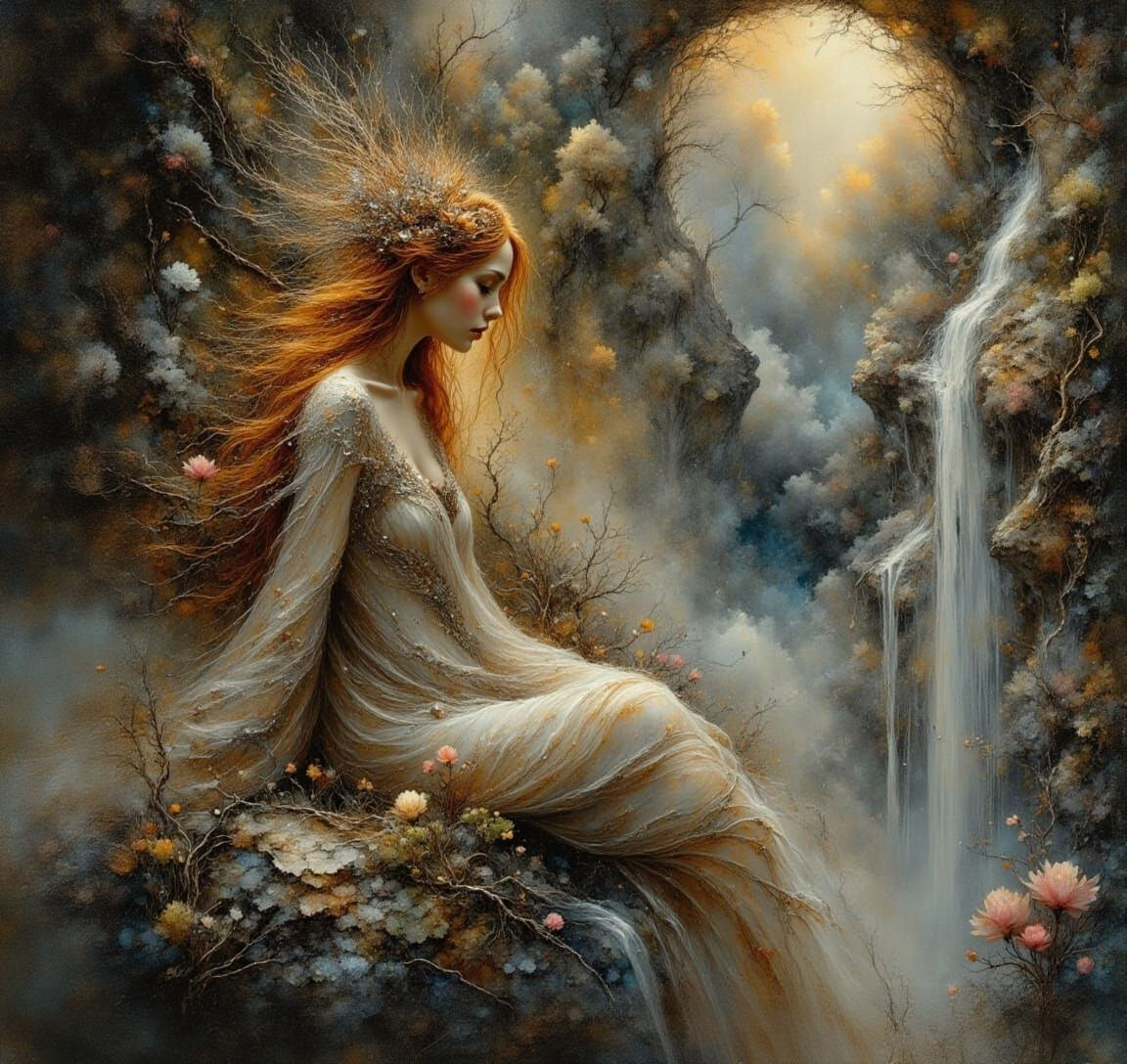 Water Nymph in Grotto, Pre-Raphaelite Style