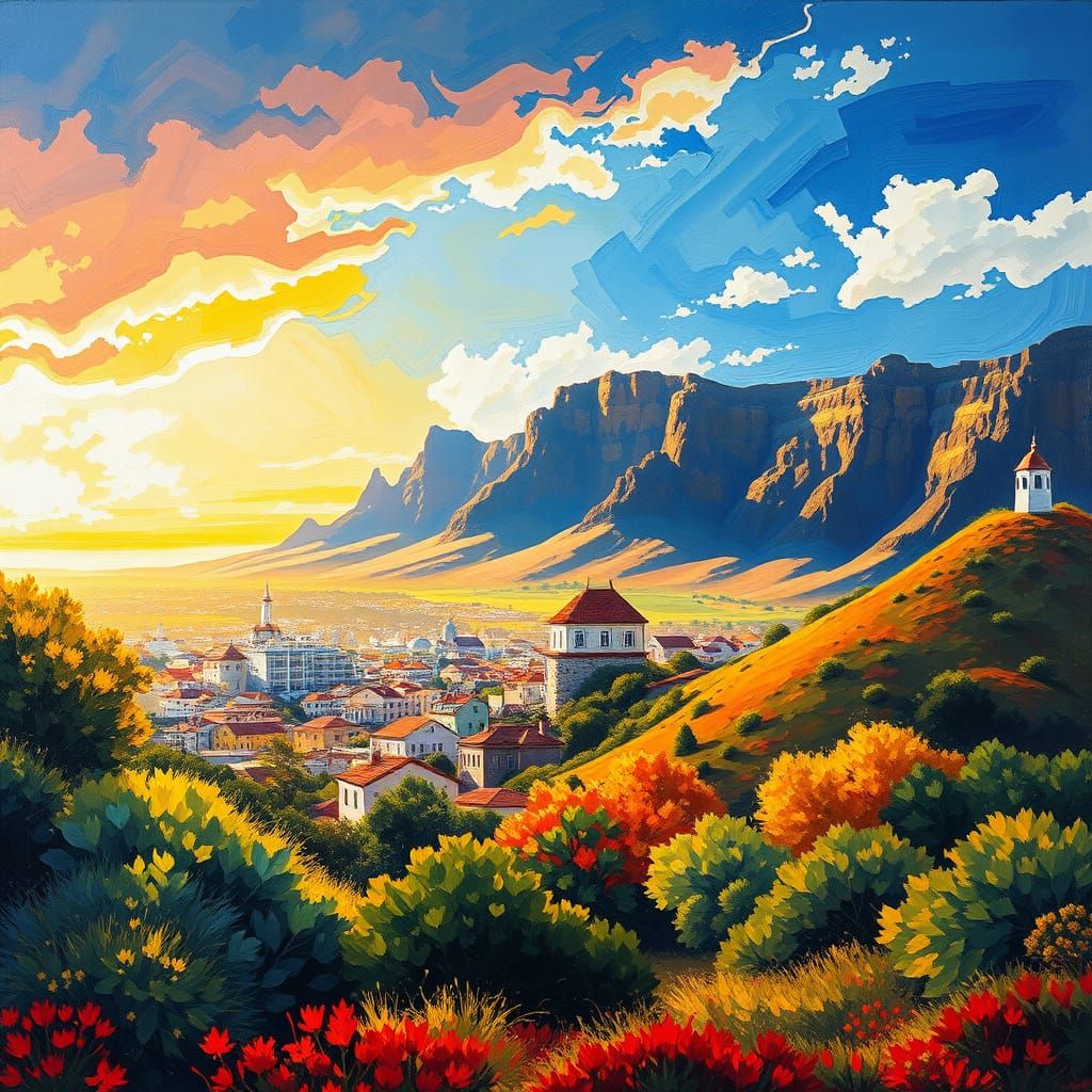 Cape Town Autumn Landscape in Impressionist Style